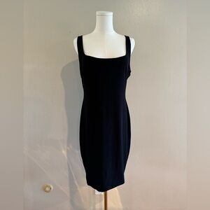 Leith Classic Black Square Neck Midi Dress